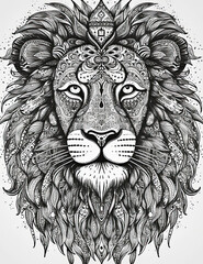 Lion coloring book page. Graphical resource. Generative AI
