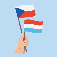 Flags of Czech Republic and Luxembourg, Hand Holding flags