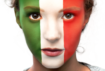 Italian flag on the face of  woman. concept