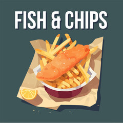 fish and chip in a bowl and wrap paper