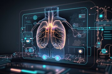 Health care digital diagnosis screen. Futuristic Medical technology. Generative AI