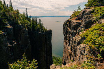 Elevator rock formations at the top of the sleeping giant in Sleeping Giant Provincial Park,...