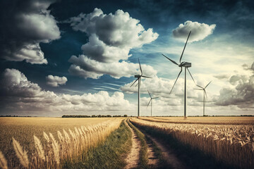 A picture of a wind farm with a sky background Generative AI 