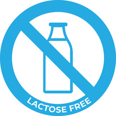 Lactose free logo icon. Vector does not contain lactose label for daisy and healthy food packaging. Blue cow milk bottle design element.