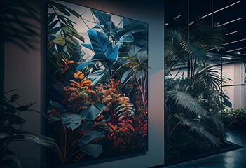 Generative AI picture with various tropical plants in modern building