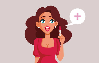 Cheerful Woman Holding a Positive Pregnancy Test Vector Illustration. Happy girlfriend breaking the good news of pregnancy announcement 
