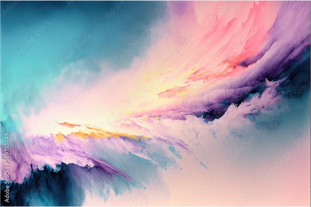 Poster abstract art in splashing watercolor in colorful sunset. concept of mixed color technique design bac