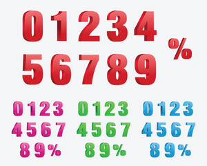 3D numbers, Vector 0, 1, 2, 3, 4, 5, 6, 7, 8, 9 Red, Green blue purple color number alphabet. red and blue colors. 