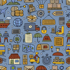 Shipping and delivery concept art. Hand drawn sketch. Seamless pattern background for your design. Vector illustration