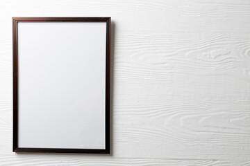 Black empty frame with copy space on white wall