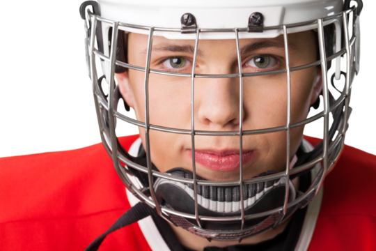 Portrait of Hockey Goalie Isolated on Transparent Background