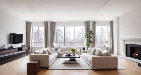 Fototapeta na wymiar Elegant Living Room of a Modern Mansion in New York City generative ai