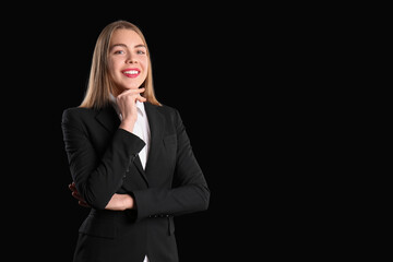 Female business consultant on black background