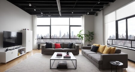A Stylish Modern Loft Living Room in New York City generative ai - 589757409