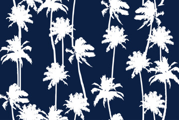 Tropical Summer Palm Silhouette Tree silhouette Seamless illustration Vector Art On Navy Background