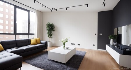 Modern interior of a Chicago Apartment Living Room generative ai - 589757451