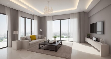 Fototapeta na wymiar Modern Castle Living in Abu Dhabi: A Stunning Interior Design generative ai