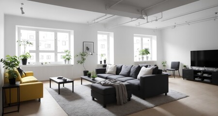 Fototapeta na wymiar Contemporary Swedish Loft Living: An Inside Look generative ai