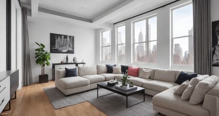 Fototapeta na wymiar A Modern Townhouse Living Room in New York City generative ai