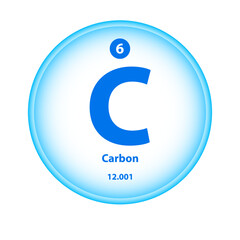 Structure Chemical element  Carbon (C) symbol. Science atom table atomic icon. Simple circle blue white guardian vector illustration 3D. Atomic number for Lab science or chemistry class.