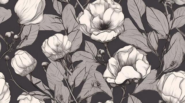 seamless floral black and white background