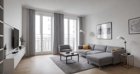 Obraz na płótnie Canvas Modern French Living Room: An Elegant Interior in a Condo Home generative ai