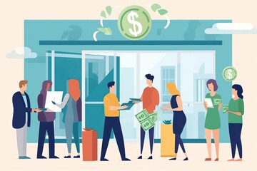 Fototapeta premium Currency exchange, people exchanging money at a foreign exchange office | Generative AI