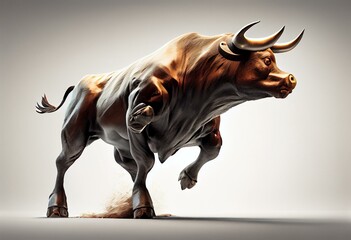 Charging Bull isolated on white background. Bull represents aggressive financial optimism and prosperity. Generative AI