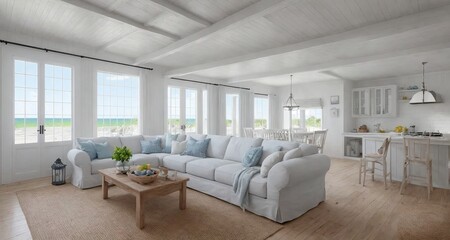 Coastal Living in a Cape Code Home: An Interior View of the Living Room generative ai - 589759604