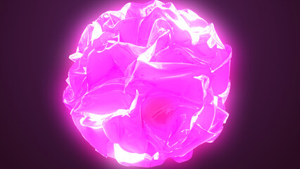 Sphere made of neon rounds. Multi segment red rose. Light pink color multi smooth segment glowing energy sphere. Light pink color shining pink cosmos round wave isolated on purple background