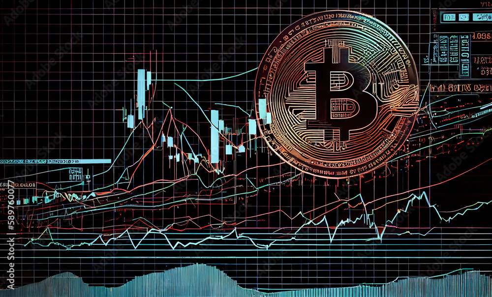 Poster bitcoin currency with charts and graphs. generative ai, generative, ai