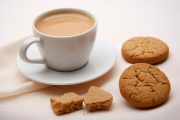 latte and freshly baked cookies, cup of coffee with cookies