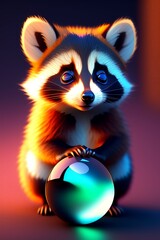 Fototapeta na wymiar Baby Racoon cute art in colorful background. 3D Illustration