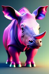 Baby Rhino portrait in colorful background. 3D Illustration