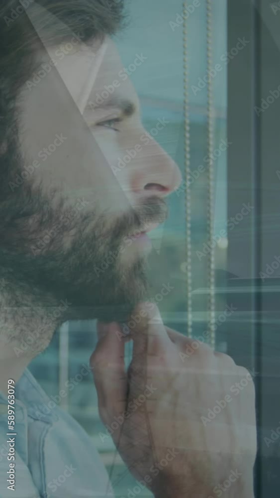 Poster animation of statistics and data processing over businessman