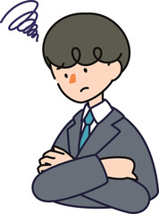 ベクターで描いた可愛いビジネスマンの男性のイラスト_ぐるぐる悩む男性