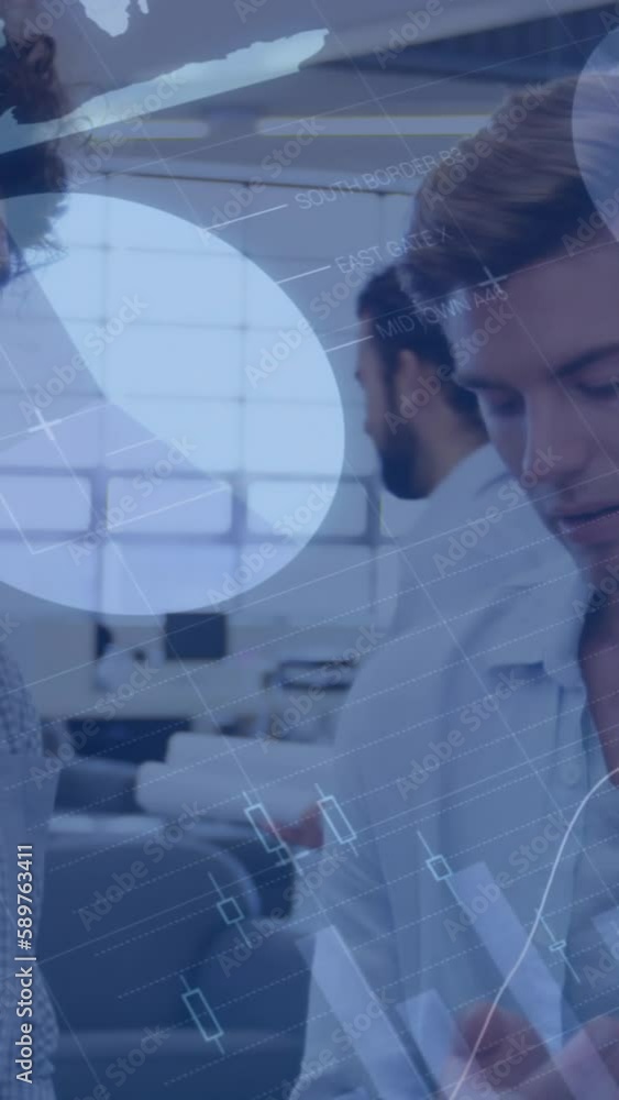 Poster Animation of statistics and data processing over businessmen