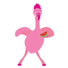 Dancing flamingo eating a watermelon