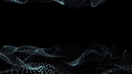 Explosion of glowing particles. Light wave floating abstract particles