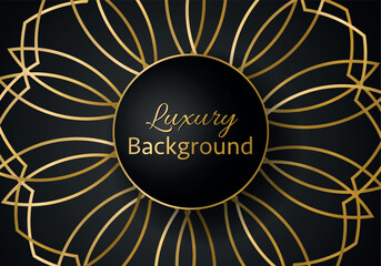 Golden shapes on dark black background. Luxury realistic concept. 3d paper cut style. Vector illustration for design.