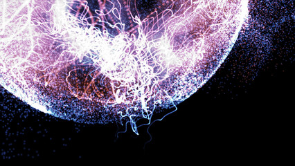 Explosion of glowing particles. Light wave floating abstract particles