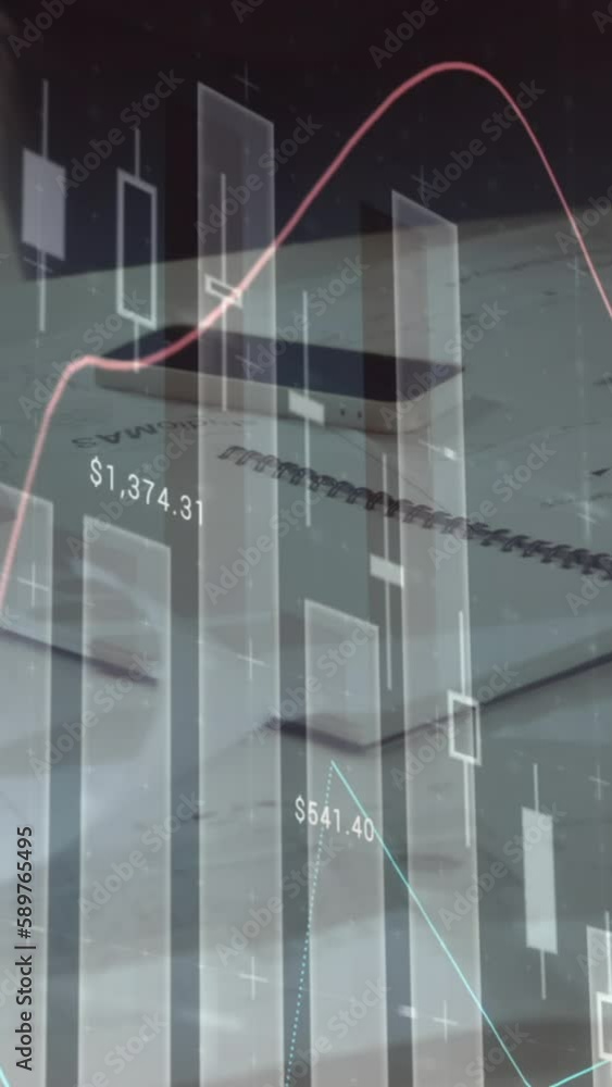Poster animation of statistics and data processing over architects with plans at meeting