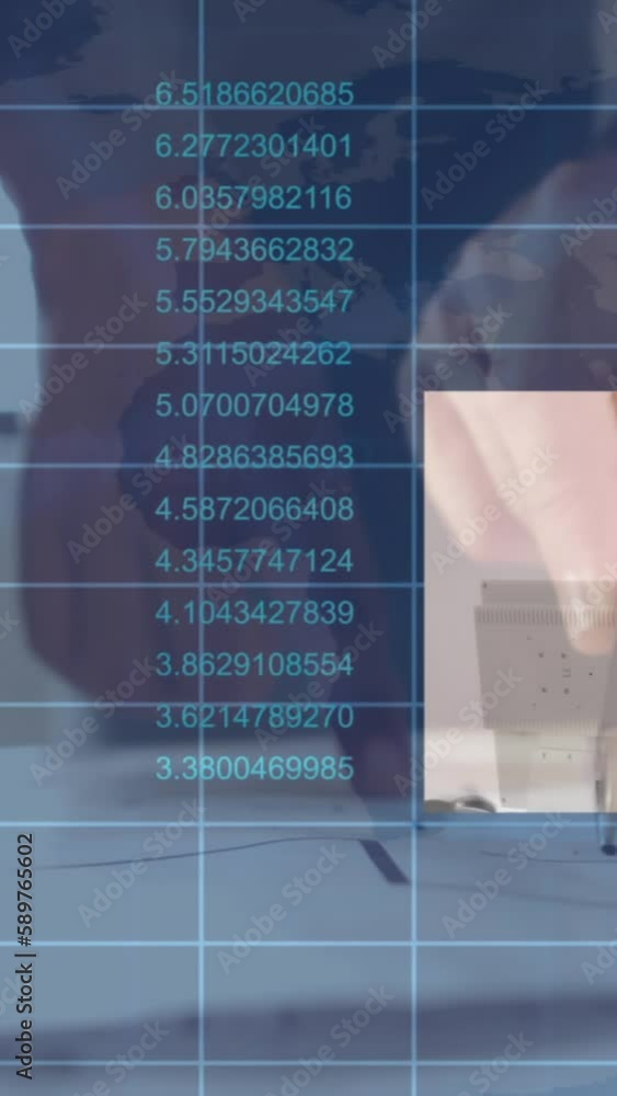 Aufkleber animation of statistics and financial data processing over smiling businessman in meeting