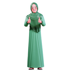 Fototapeta na wymiar 3D Character Muslim Female with green clothes 