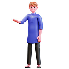 3D Character Muslim Male with blue clothes