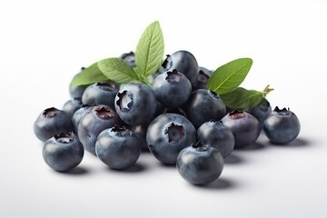 Blueberries with leaves on a white background