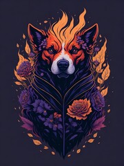 Dog with flowers, Created using generative AI