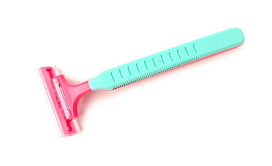 Colorful safety razor on white background