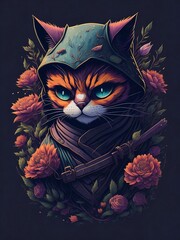 Cat with flowers, Created using generative AI