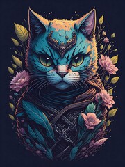 cat with beautiful eyes and flowers, Created using generative AI